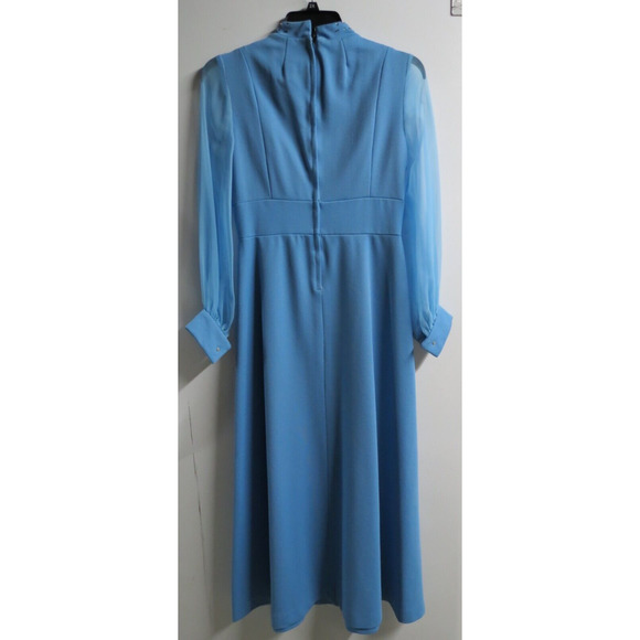Vintage Powder Blue Size 12 Formal Dress Beaded Sheer Sleeves - Picture 8 of 12